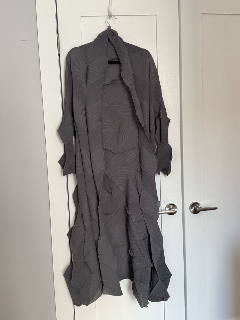 Plissé Grey Open-Front Draped Coat